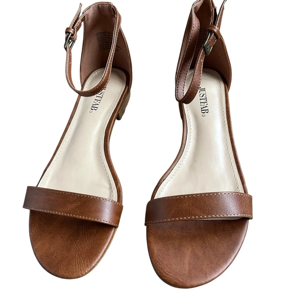 JustFab ‘Everyday Cool’ Ankle Strap Flat Sandals, Cognac - Picture 1 of 4